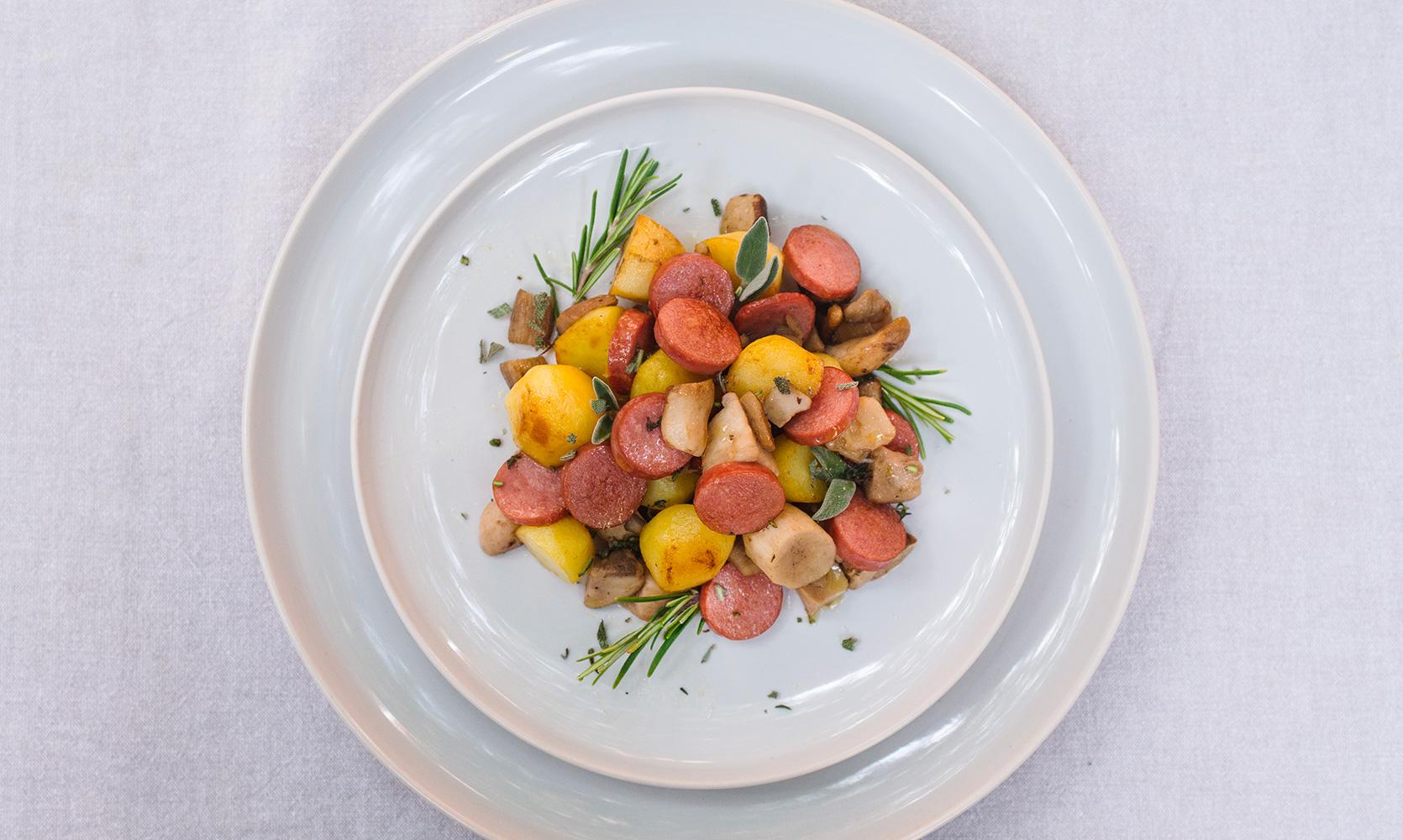 Wudy in padella con patate, porcini ed erbe aromatiche AIA Food